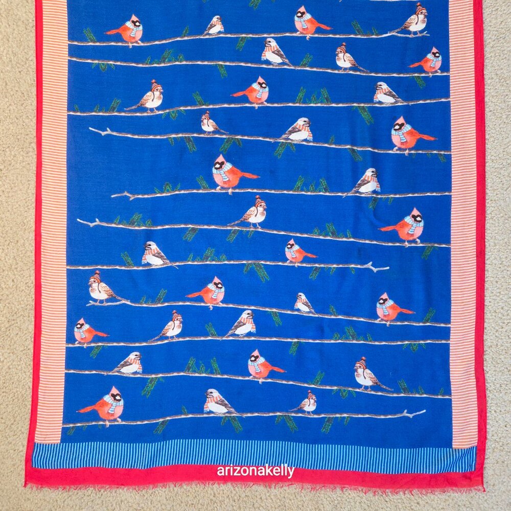 Talbots Winter Weather Birds Scarf Vicose/Silk Blend Birders Birdwatching - Picture 4 of 13